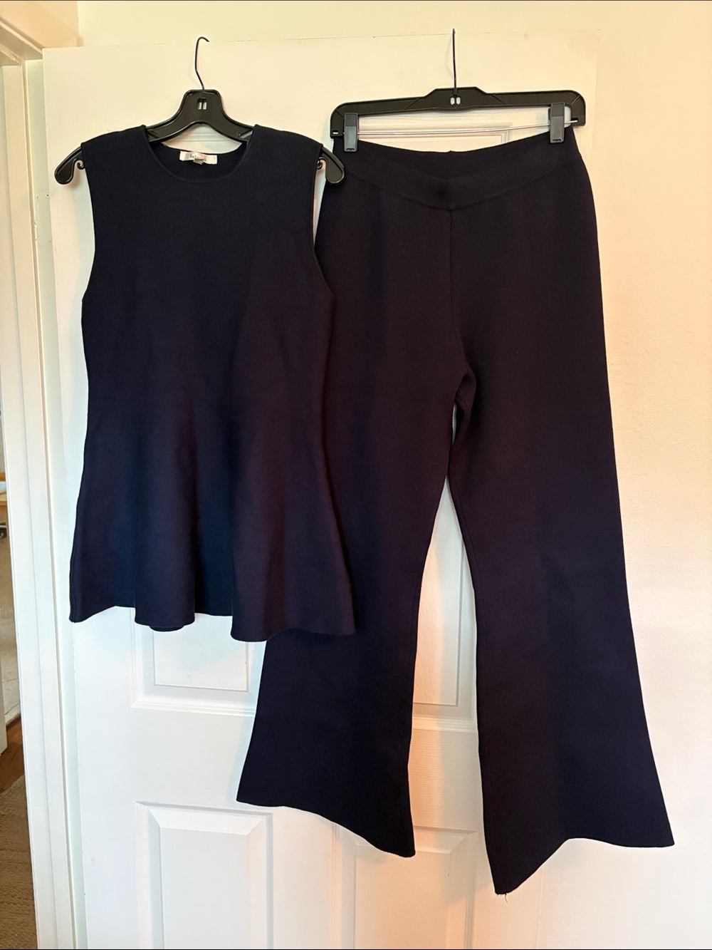 LALAVON Sleeveless Knit Top and Flare Pants Set in Navy